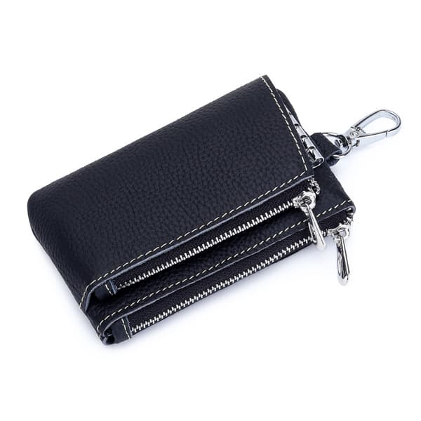 Leather Key Case, Multifunctional Key Holder with Card Holder Black Black