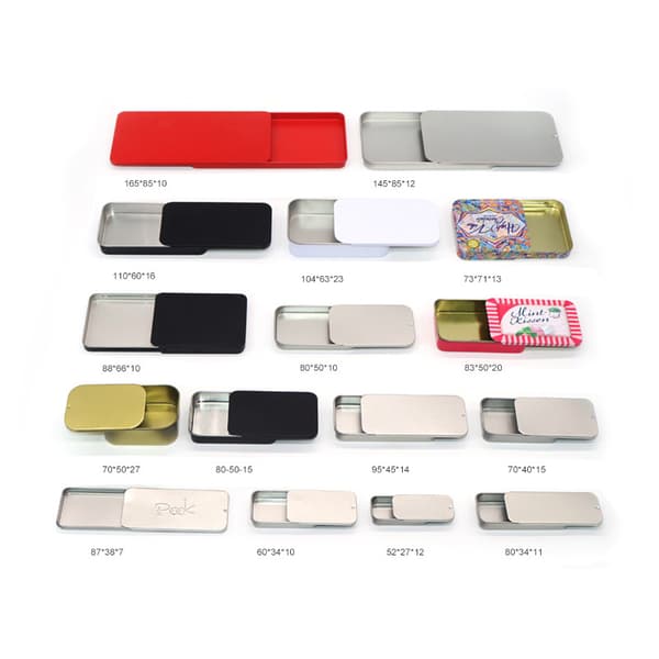 Set of 10 Pink Sakura Tin Boxes with Sliding Lid Silver Silver