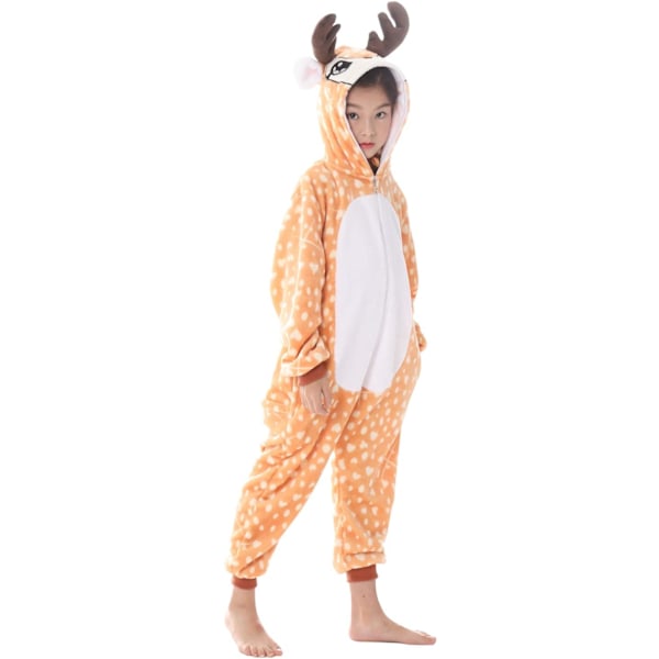 Børne Jumpsuit, Kostume, Dyr, Onesie, Natkjole, Pyjamas, Hoodie, Natøj, Cosplay, Kigurumi, Karnevalskostume, Jul, Halloween Älg Höjd 110/120 cm