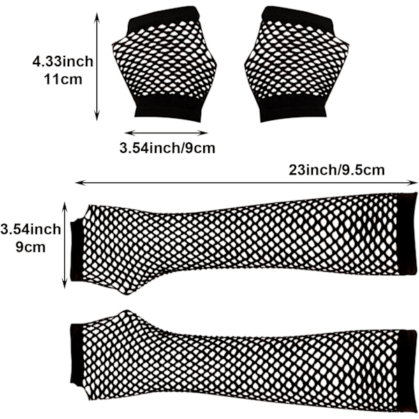 4 Par Långa & Korta Fiskenätshandskar - 80-tals Kostymtillbehör, One Size