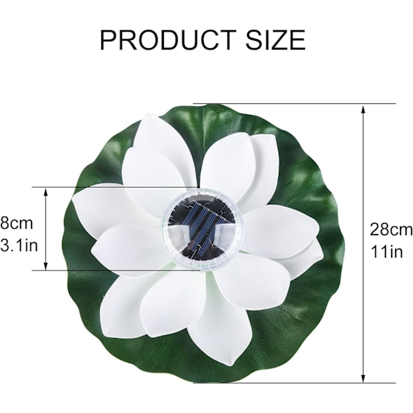 Solcellelamper til dam Rosa flydende solcellelamper til dam, flydende lotusblomst solcellelamper til pool Havedam Solcellelilje blomsterlamper Lotus Light (White)