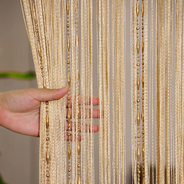 Pärlgardin i polyester rumsavdelare insektsnät för dörröppning sovrum vardagsrum guld 200 x 100 cm