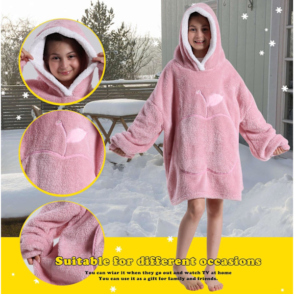 Unisex Blanket Sweatshirt Hoodie, Vintervarm Blød Oversized Sherpa Hoodie Bærbar Tæppe Badekåbe Natkjole Nattøj Pyjamas Rosa One size