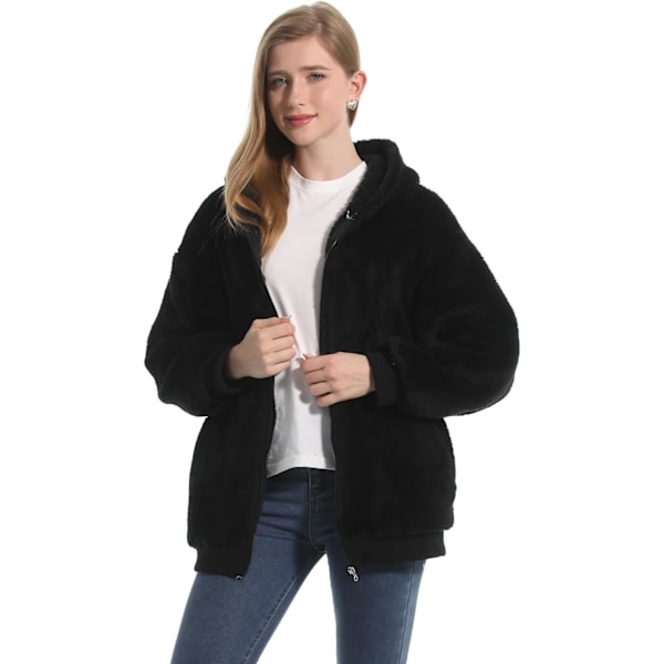 Damejakke, Frakke, Sweatshirt, Hoodies, Casual, Bomber, Tyk Fleece, Lynlås, Cardigan, Bærbar Filtforbinding Svart L