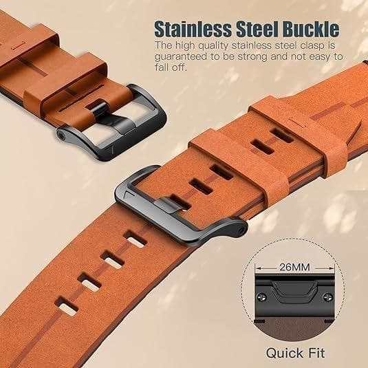 Ægte læderrem med quick release til Garmin Fenix 8 7 6 5 og Epix Pro sort_MGF svart 26mm