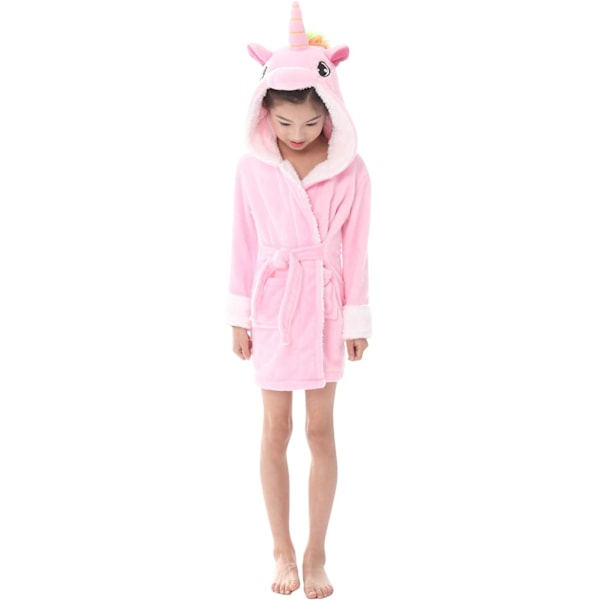 Lasten kylpytakki Kylpytakki 3D Yksisarvinen Huppu, Tytöt Pojat Fleecepuku Pehmeä Kigurumi Piirretty Aamupuku Kotitakki Yöasu Pyjamat Taskut A-rosa enhörning 120