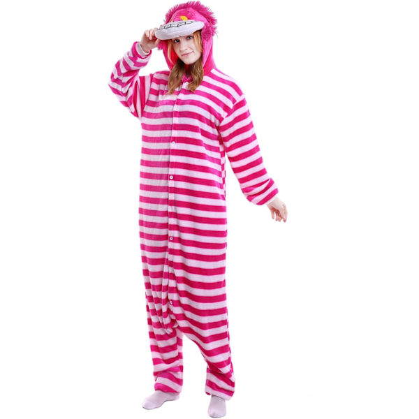 Voksen Unisex Jumpsuits Kostume Dyrekostume Dragt Kick Suit Natkjole Pyjamas Hætte Natbeklædning Cosplay Tegneserie Kigurumi Karneval Jul Halloween Cheshire katt XL