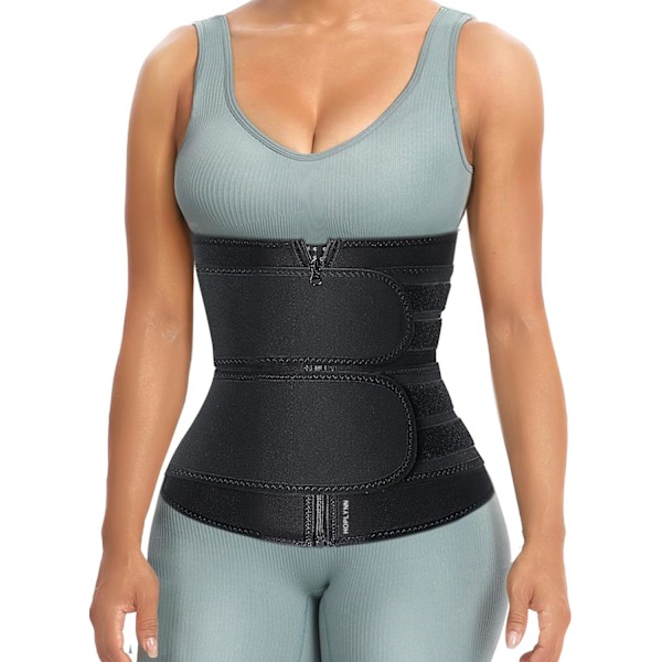 Sved Waist Trainer til kvinder To bælter, Neopren Træningskorset Taljetræner Cincher Trimmer Shaper Lynlås Sort Black 4XL