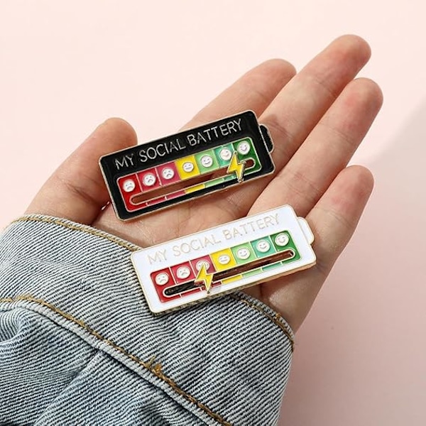 2 kpl MY SOCIAL BATTERY, Hauska Sosiaalinen Tunnelma Broosinappi 7 Päivälle, Pin Hauska Sosiaalinen Akku Broosinappi Tunne Napinappi Söpö