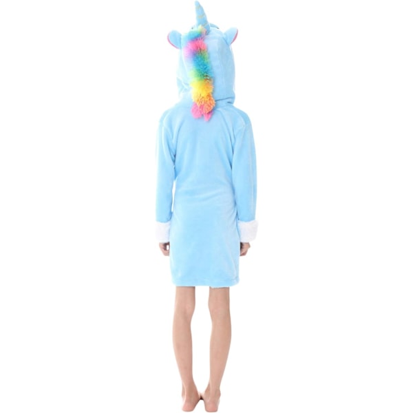 Barnbadrockar Badrocka 3D Enhörning Huva, Flickor Pojkar Fleece Mjuk Kigurumi Cartoon Morgon Hemrock Nattkläder Pyjamas Fickor A-blå enhörning 130