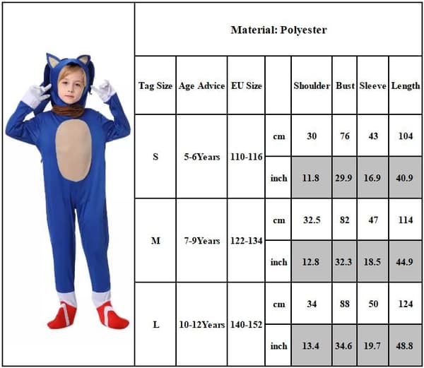 Sonic the Hedgehog Barnkläder för Barn, Halloween Cosplay, Scenkläder Blå Blue S