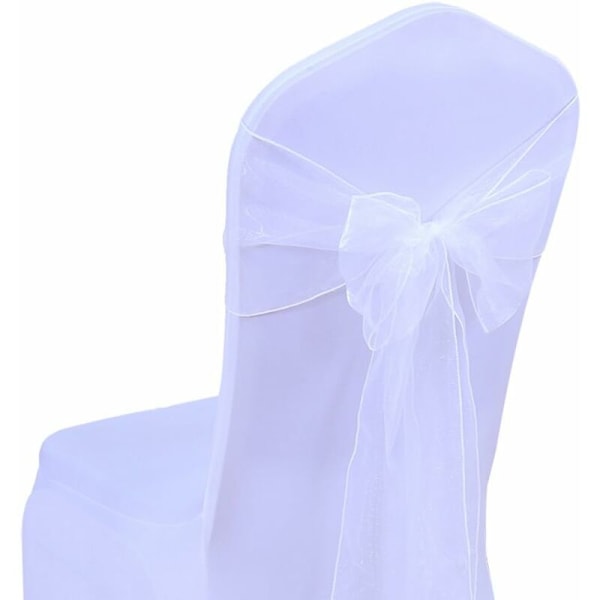 25 st Organza Stolsband Stolsrosetter Bröllopsfest Evenemang Födelsedagsceremoni Dekoration 17 x 275cm 22 Färger (Inkluderar Ej Stolsöverdrag)-Vit