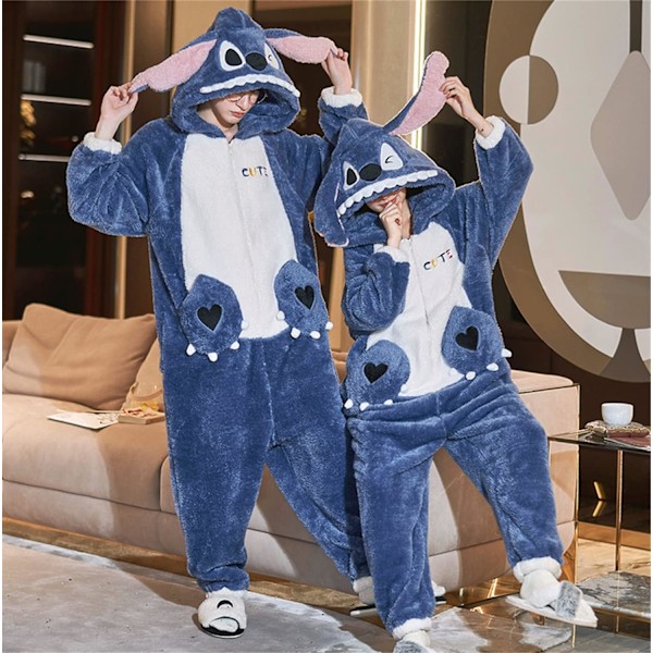 Voksen unisex jumpsuits, kostume dyrekostume onesie, natkjole, pyjamas, hættetrøje, nattøj, cosplay, pap natkostumer fest, halloween Kvinnors stitch XL