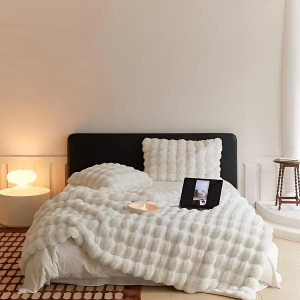 Cozyglam Blød Fluffy Plys Sengelinned, Sengetæppe Hvid_MGF