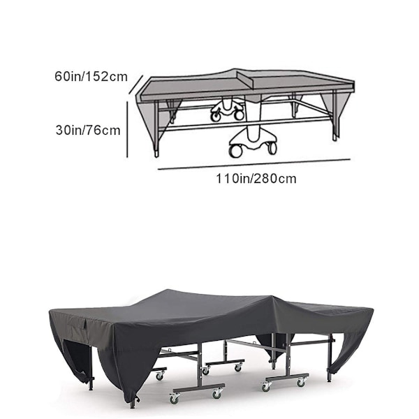 Pingisbordsöverdrag - Vattentätt skyddsöverdrag 280 x 76 x 156 cm för hopfällda och utfällda pingisbord - Skydd mot snö, regn och UV