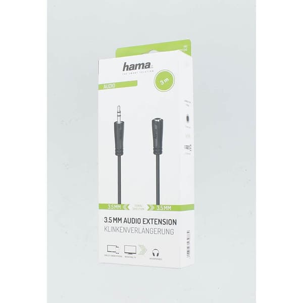 Kabel Lyd 3.5mm-3.5mm Forlænger 3.0m Svart