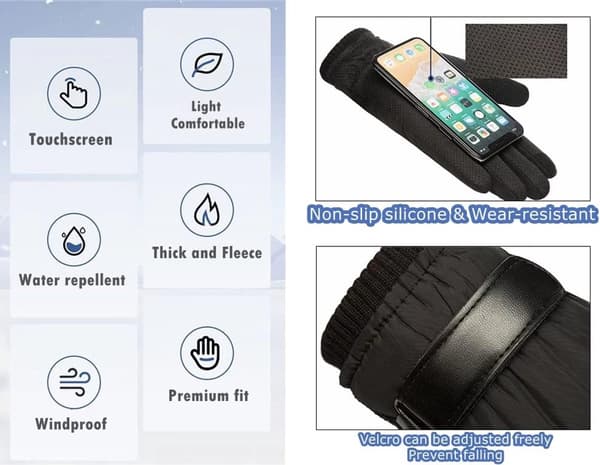Handsker, Vinterhandsker, Touchscreen-handsker, Cykelhandsker, Skridsikre, til koldt vejr, rejser og daglig vinterbrug, Blå