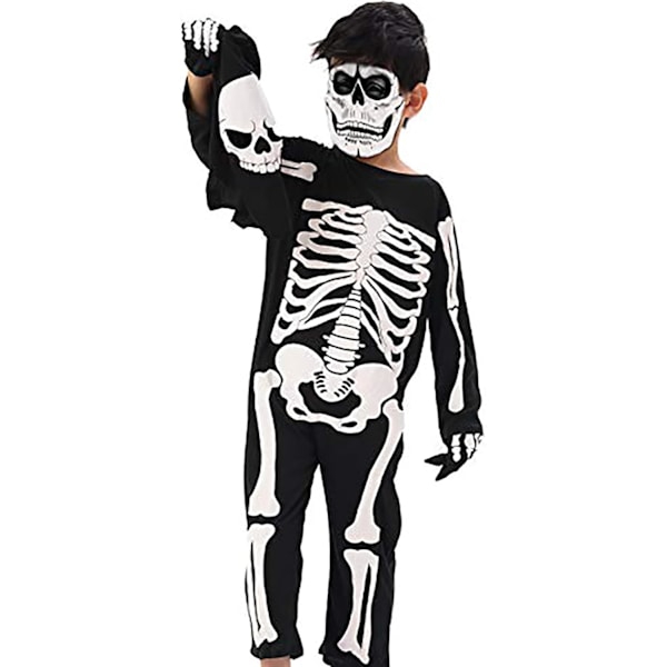 Skeletkostume til børn, Halloween gløder i mørket flot kjole outfit til karnevalsfest 3-10 år Skelett 8-10 Jahre