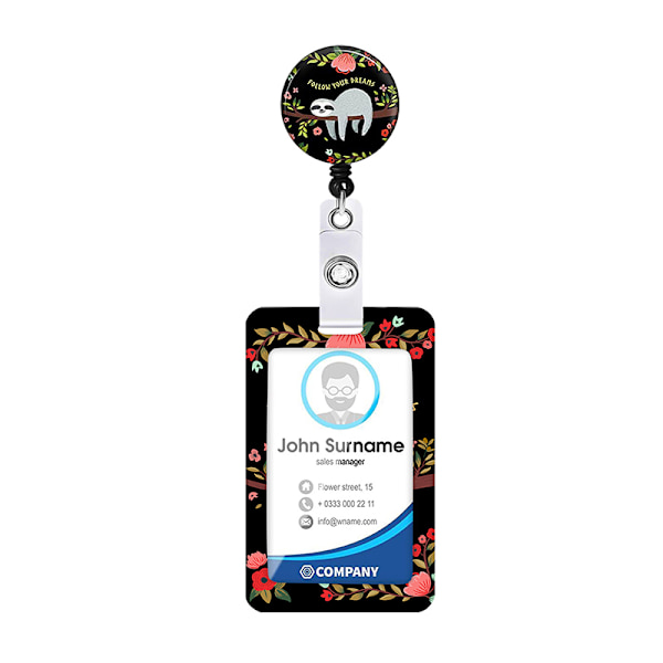 Cute Sloth ID Card Holder with Retractable Reel Model 1