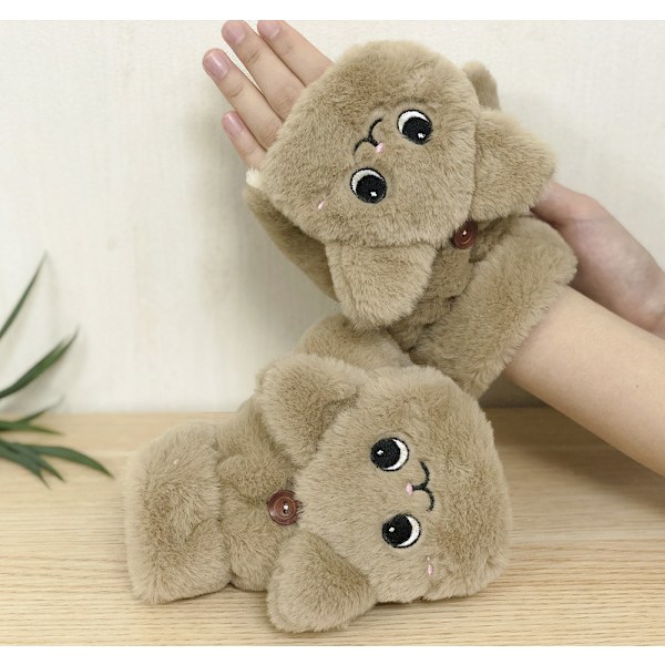 Plush gloves cartoon cat cute half finger flap warm