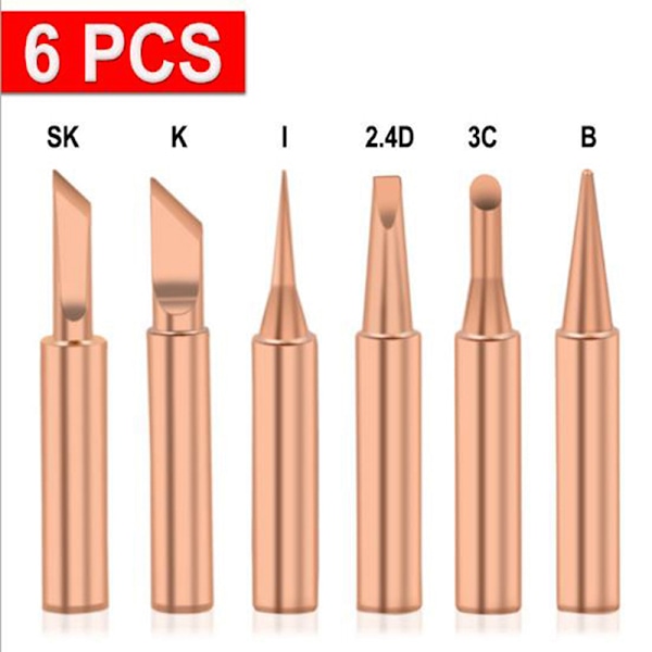 5/6 stk rent kobber 900M-T loddejernsspids Blyfri loddespids 6PC 6PC
