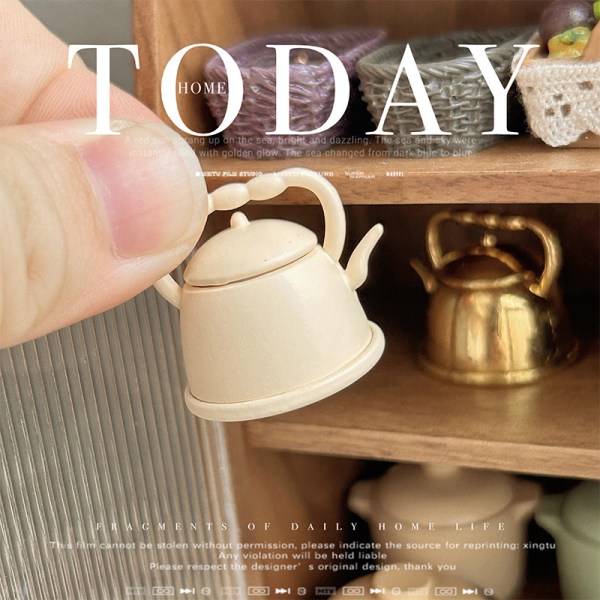 1kpl 1:12 Miniatyyri teekannu teekeitin nukkekodin keittiötarvike Beige one size