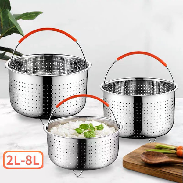 Rostfritt stål Steamer Basket Pot Tillbehör för 3/6/8 Qt Pot Silver 3L