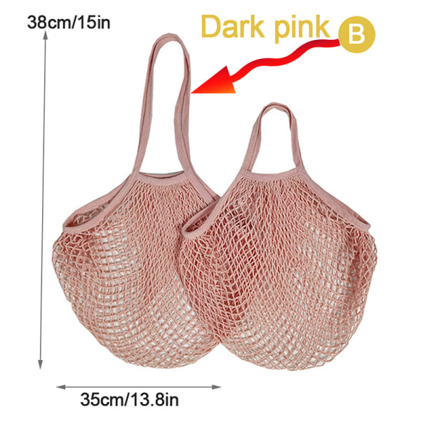 Gjenbrukbare vesker for dagligvareprodukter Bomullsnetting med nett-totebag F Dark pink B