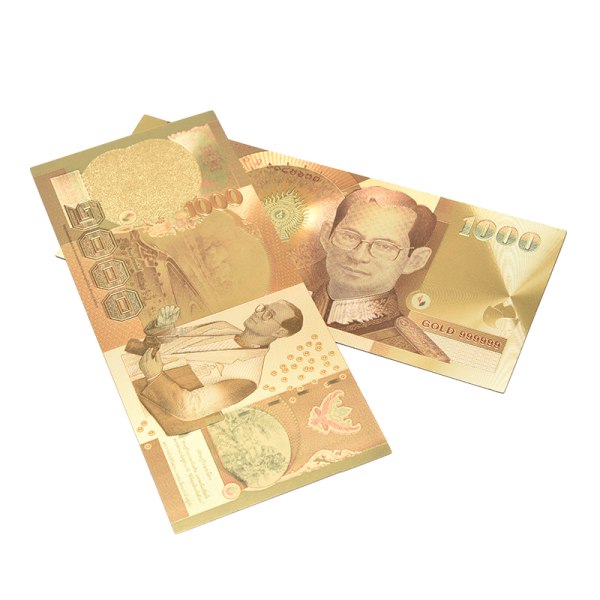 Thailand Seddel 1000 Baht i 24k gull Papirpenger Plast Fra Gold