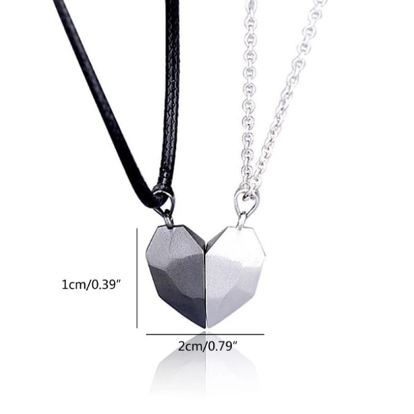 2 Stk Magnetisk Par Halskæde Lovers Heart Pendant Afstand Fac Silver+Black