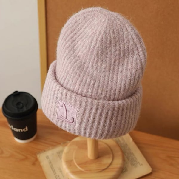 Varm stickad mössa för kvinnor och män, höst och vinter, stretchig stickad Beige