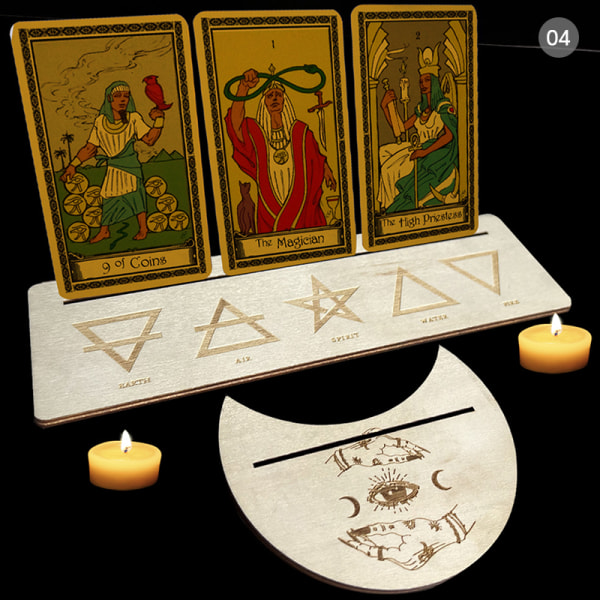 2/4st Trä Tarotkortställ för Witch Divination Tools Displ Gold 4