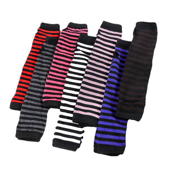 Y2K Mode Kvinnor Flickor Randiga Armbågshandskar Varmare Stickade Lon A11 One Size