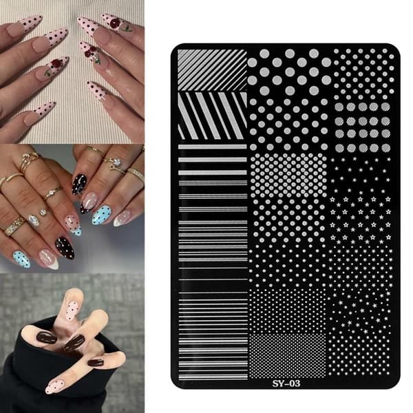 Prik- og stribelinjer Neglekunst Stamping Plade Rustfrit Stål Negle Te one size