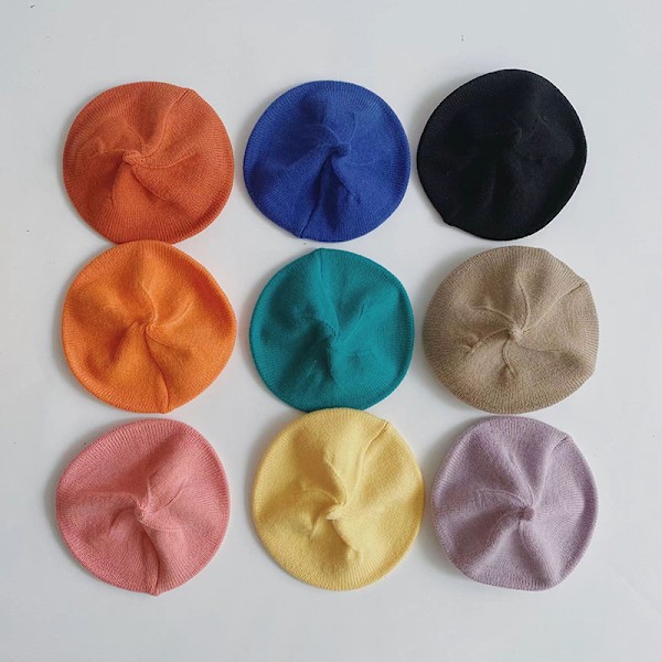 Mote e Baby Strikket Beret Hatt Ensfarget Barnas Varme Ou Dark pink