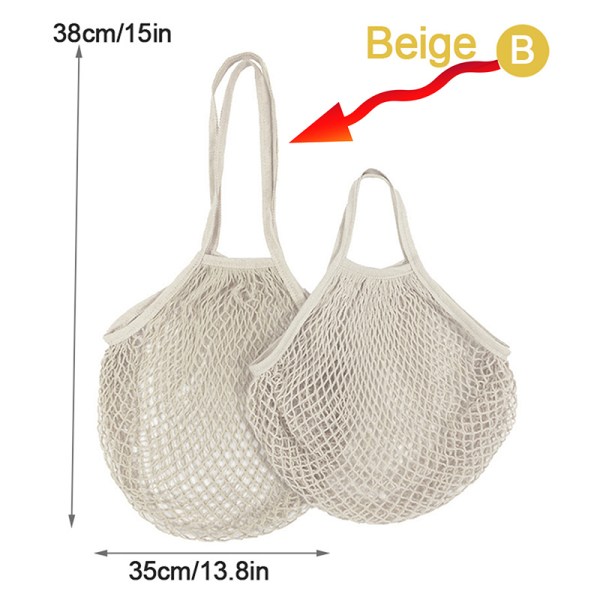 Gjenbrukbare vesker for dagligvareprodukter Bomullsnetting med nett-totebag F Beige B