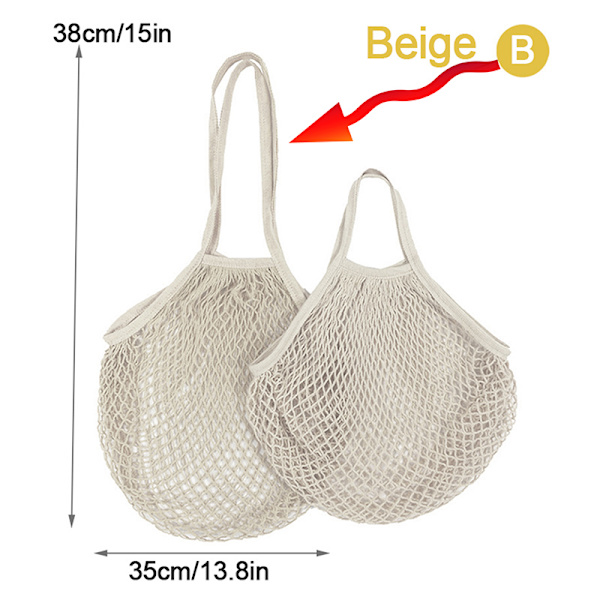 Mesh päivittäistavarakassit puuvillaverkkokangaskassi F Beige B