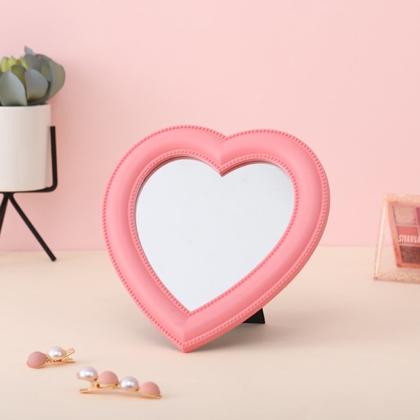 Web Celebrity Cosmetic Mirror Koristepeili Mirror Girl Heart Stud Light pink One size