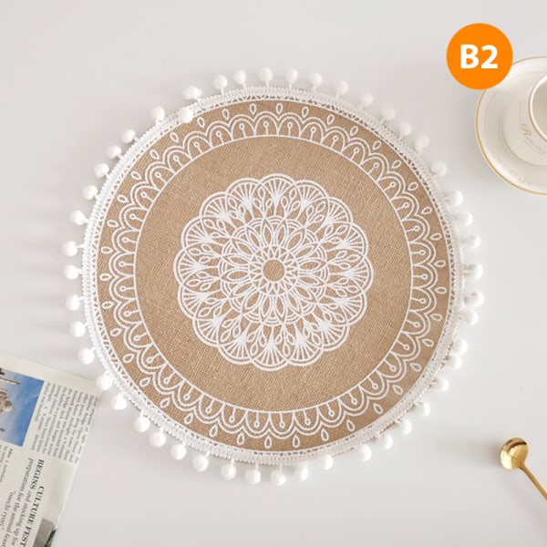 Ins Style Simple håndvævede jute dækkeservietter glasretro bomuld B2