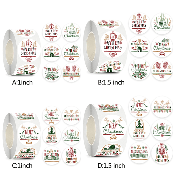 500 stk Merry Christmas Stickers Selvklebende Holiday Stickers Multicolor one size