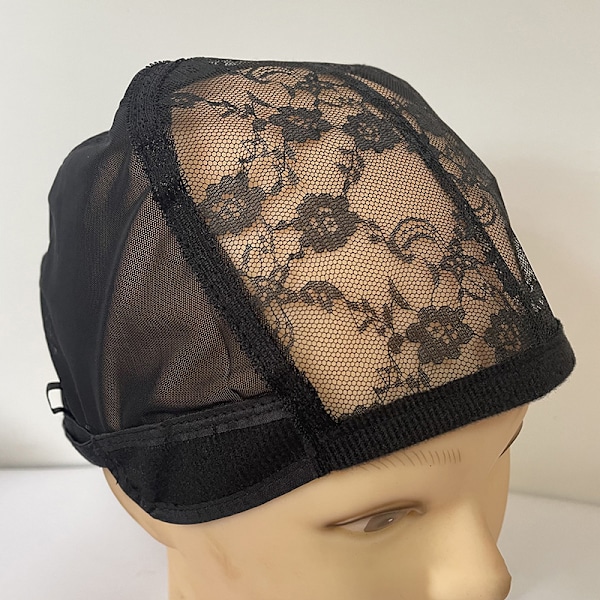 Spets Peruk Cap U Del Cap 56cm Med justerbara remmar Stretch Bla one size