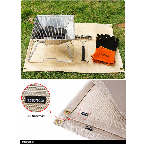 Outdoor Camping Brannsikker Klut BBQ Glassfiber Brannteppe Ins Beige 100x80cm