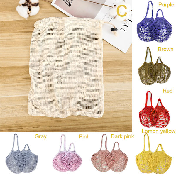Genanvendelige købmandsvarer Tasker Bomuld Mesh streng Nettote Bag F Lemon yellow A
