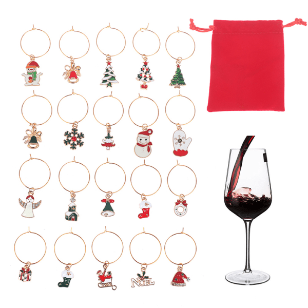 20stk julevinglas tuscher Holiday Drink Marker Charms Multicolor Onesize