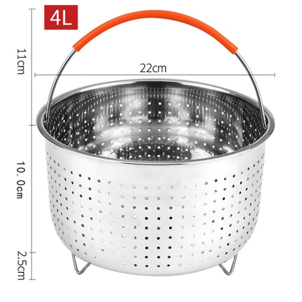 Rostfritt stål Steamer Basket Pot Tillbehör för 3/6/8 Qt Pot Silver 4L