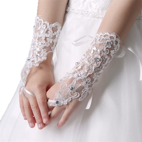 Flickor Prinsesshandskar Flickor Klänning Handske Spets Diamant Fotografi White Onesize