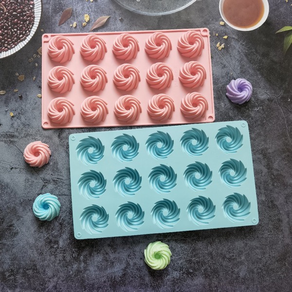 15 Huller Spiralform Silikone Kageform Mousse Dessertbagning Blue onesize