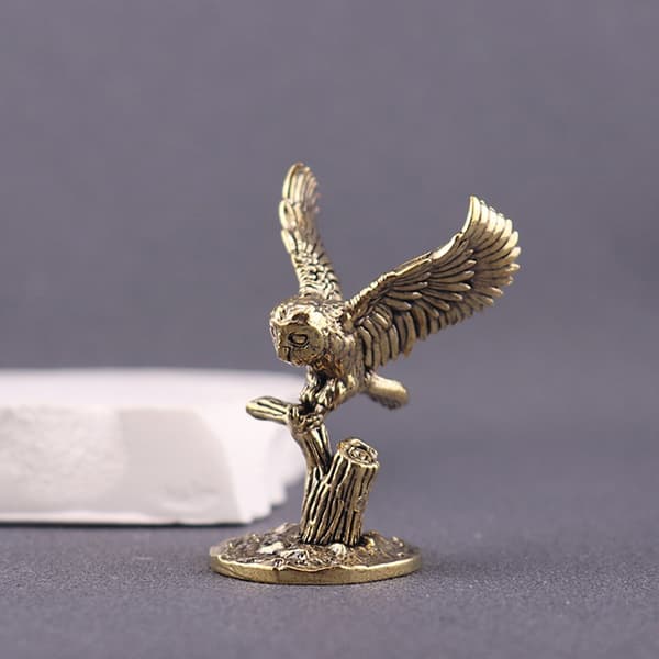 1 stk. antikk solid messing ugle miniatyrfigurer dyre-te-kjæledyr A1