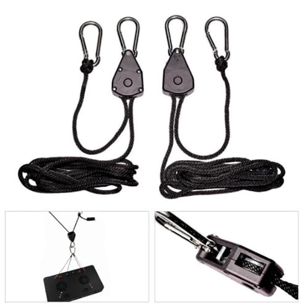 4 kpl 1/8" säädettävä Grow Light Räikkä köysiripustin Grow Li:lle Black One Size