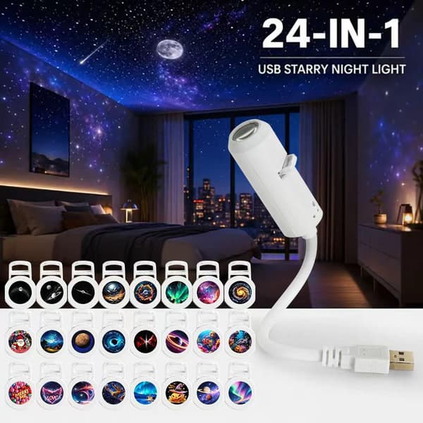 USB Galaxy Projektor Nattlys 360° Roterende LED Stjernehimmel Amb A3